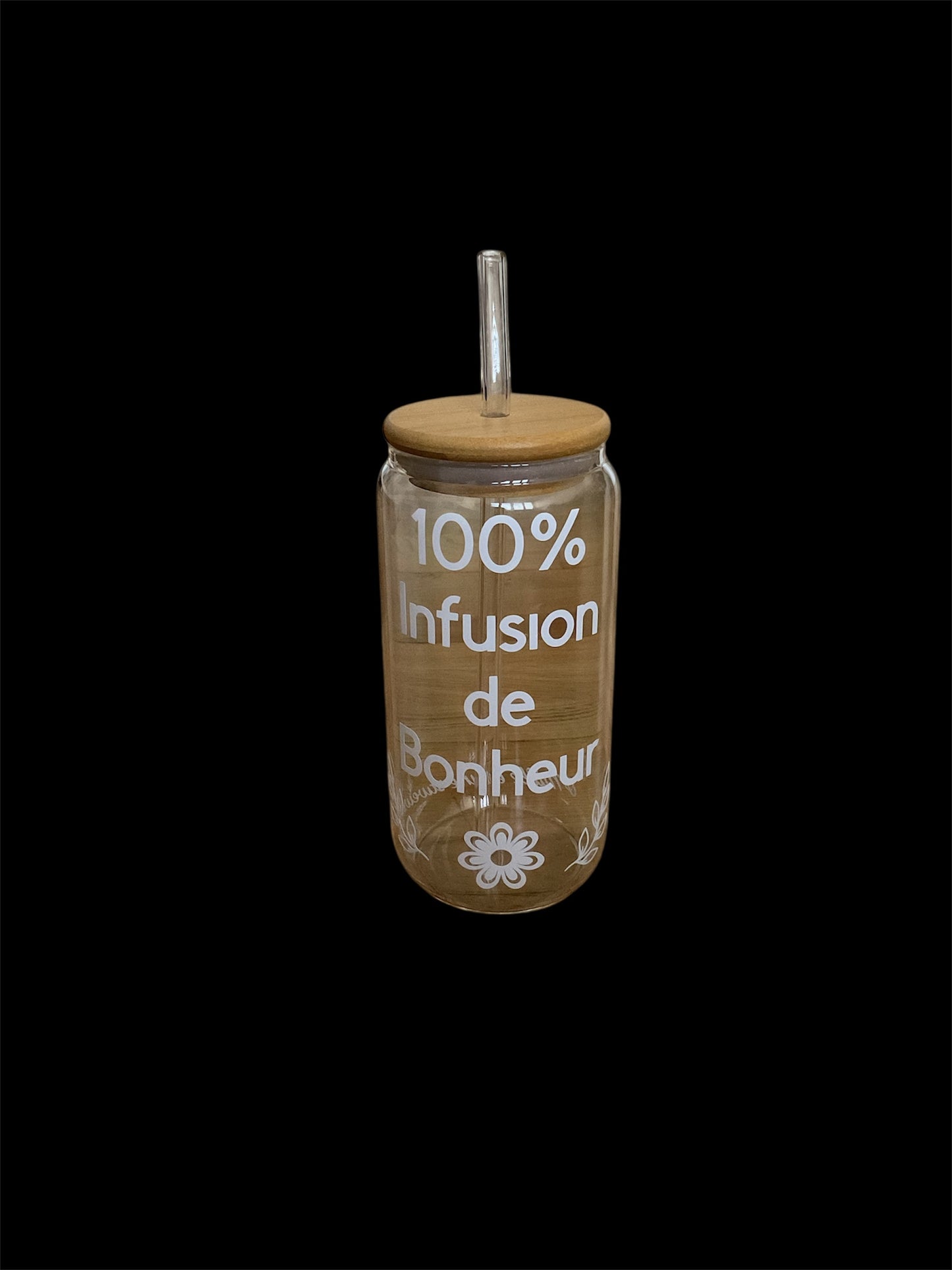 Tasse en verre avec paille personnalisée