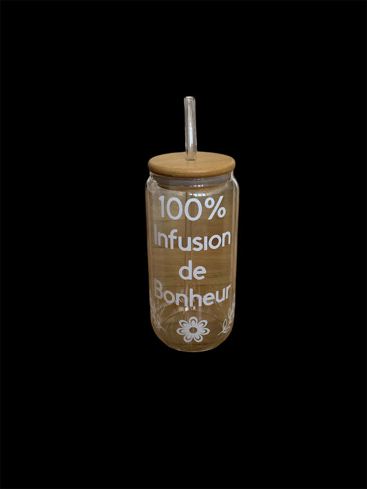 Tasse en verre avec paille personnalisée