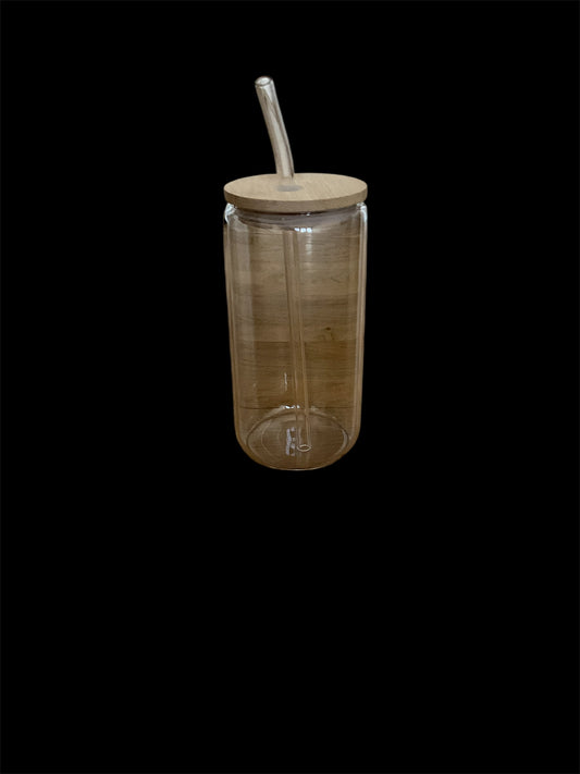 Tasse en verre avec paille à personnaliser